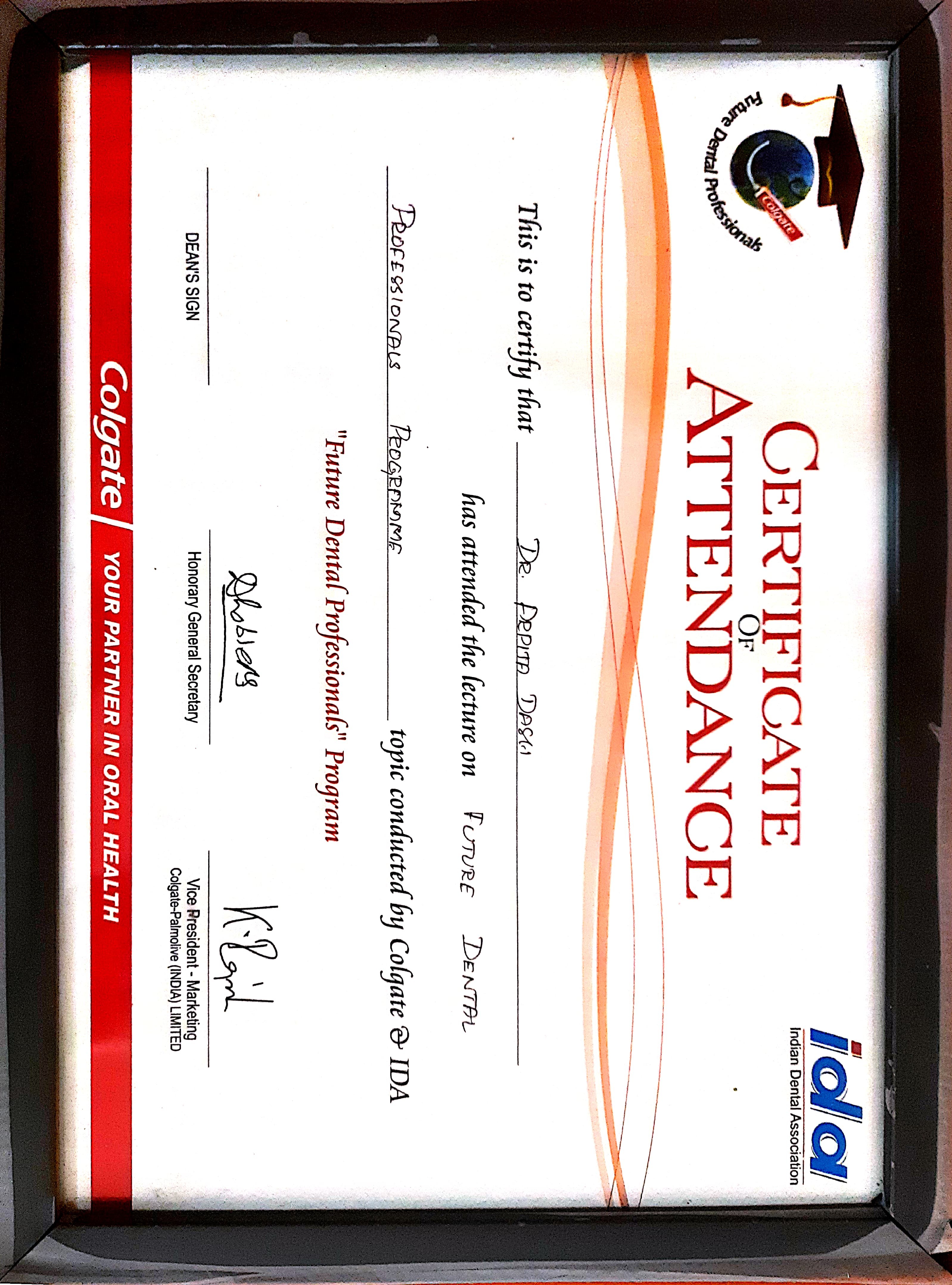 Future Dental Professional Programme certificate - Dr. Arpita Dash